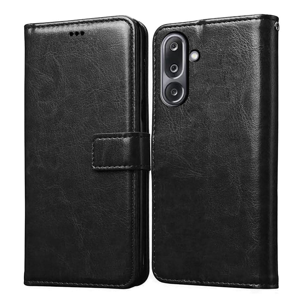 Amazon Brand-Solimo Flip Leather Mobile Cover (Soft & Flexible Back case) for Samsung Galaxy M36 5G / F36 5G (Black)