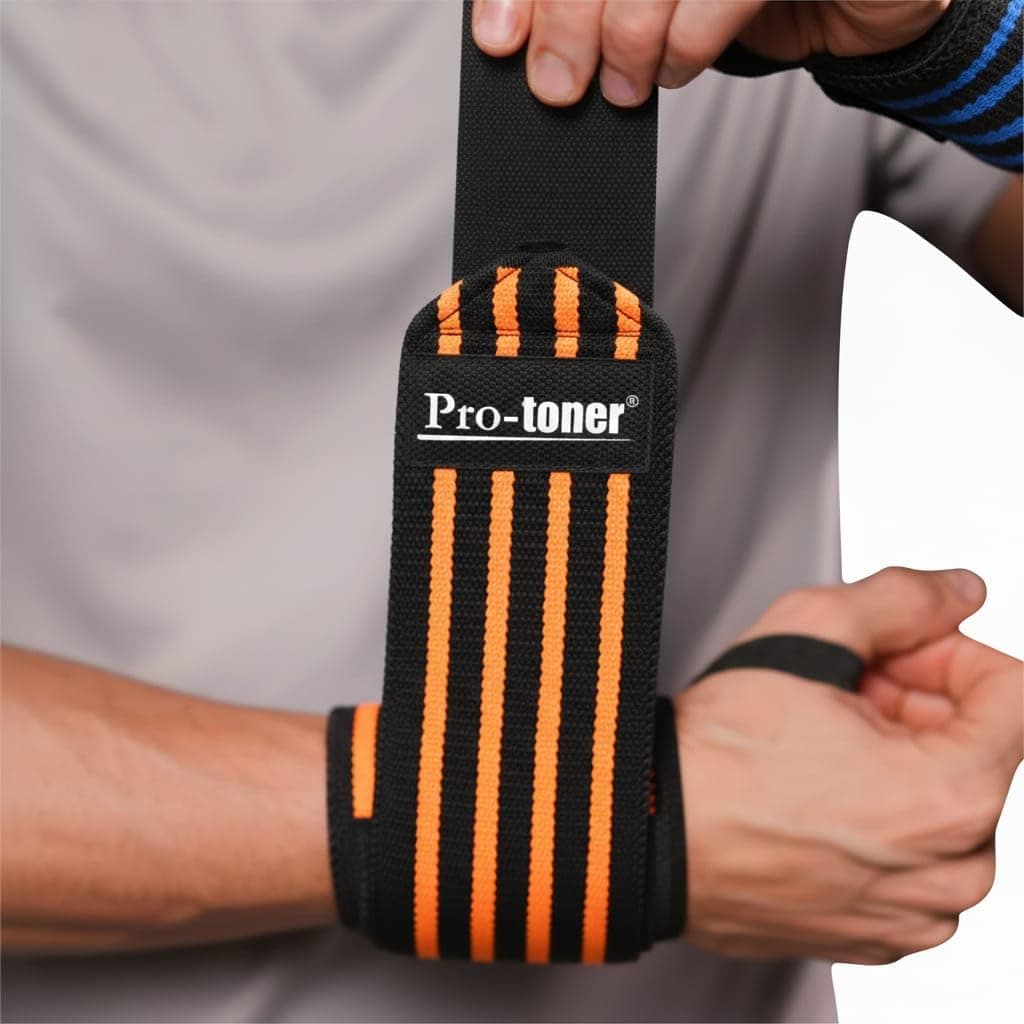 Pro-toner Multipurpose Wrist Support Strap, Adjustable Weightlifting Wrist Wrap for Gym Training (Black Orange)