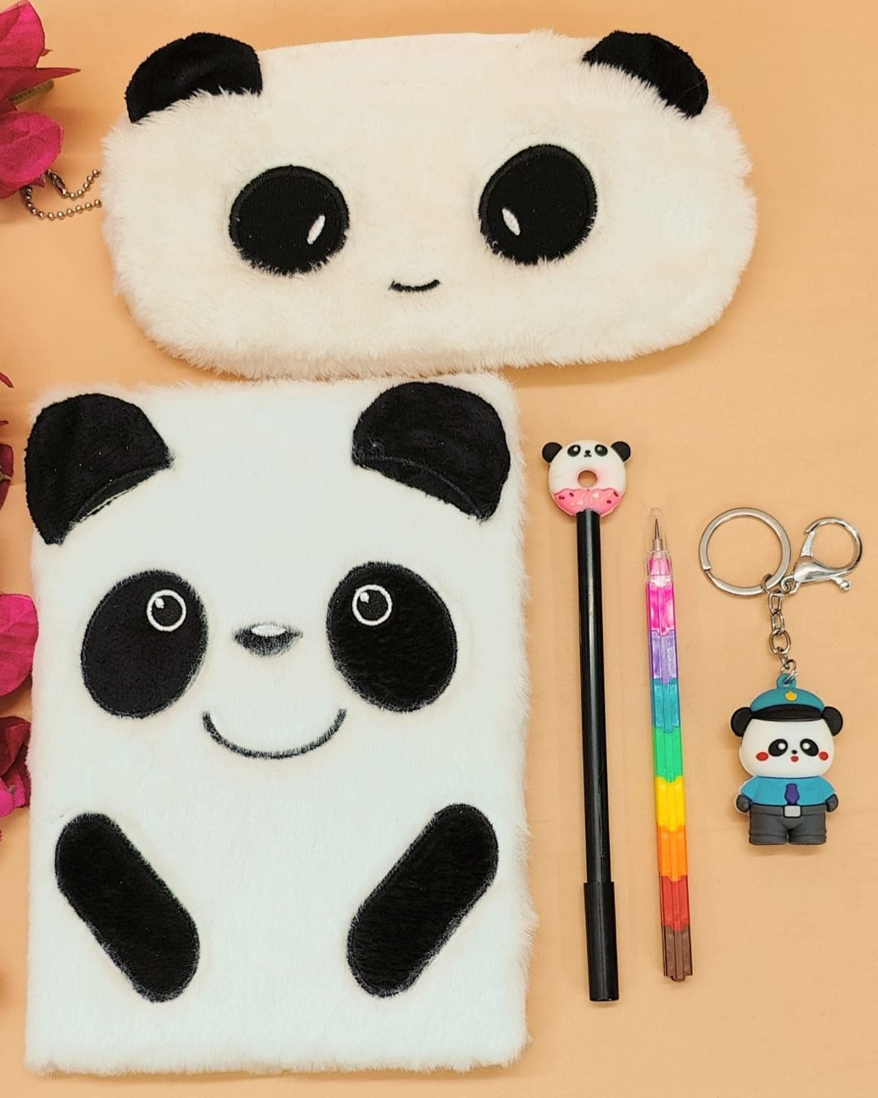 TERA 13 Diary Notebook Pack of 5 Items - Panda Diary for Girls with Pen, Cartoon Fur Pouch Keychain | Return Gifts for Kids & Girls Ages 4-15 | Birthday Gifts