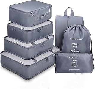 Avenux AVENUX 7pcs Set Travel Organizer Packing Cubes Lightweight Travel Luggage Organizers with Laundry Bag or Toiletry Bag Laundry Organiser (Grey, 7 PCS)