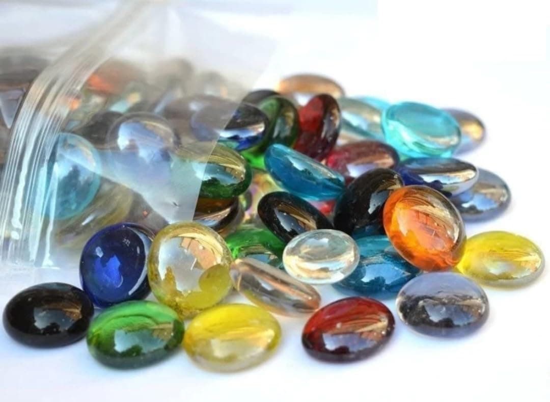 DS1 Glass Pebbles Decorative Glass Stones for Aquariums, Fish Tank, Fireplace, Vase Filler, Plants Pot, Garden, Lawn, Table Decor for Indoor and Outdoor Home Décor (Clear Chapta Mix, 500 Gm)