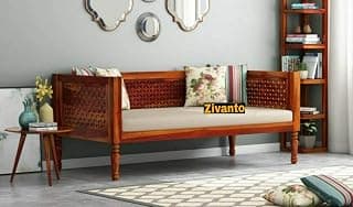 Wooden 3 Seater Sofa | Three Seater Sofa for Living Room, Drawing Room, Office Lounge, Balcony, Hall & Bedroom with Base Cushion | Solid Wood Sheesham, Honey Finish, 3-Person Sofa, Brown