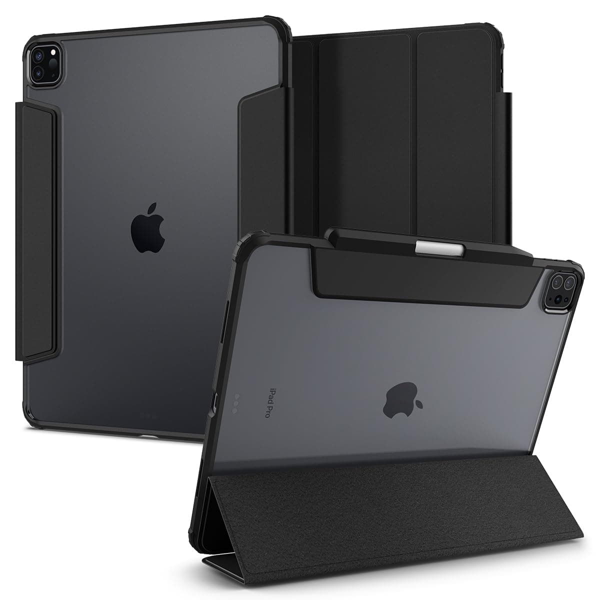 Spigen Flip case for iPad Pro 12.9 inch M2 6th Gen (2022) / 5th Gen (2021), Transparent Back, Built in Pencil Holder, Full Cover(Ultra Hybrid Pro) - Black