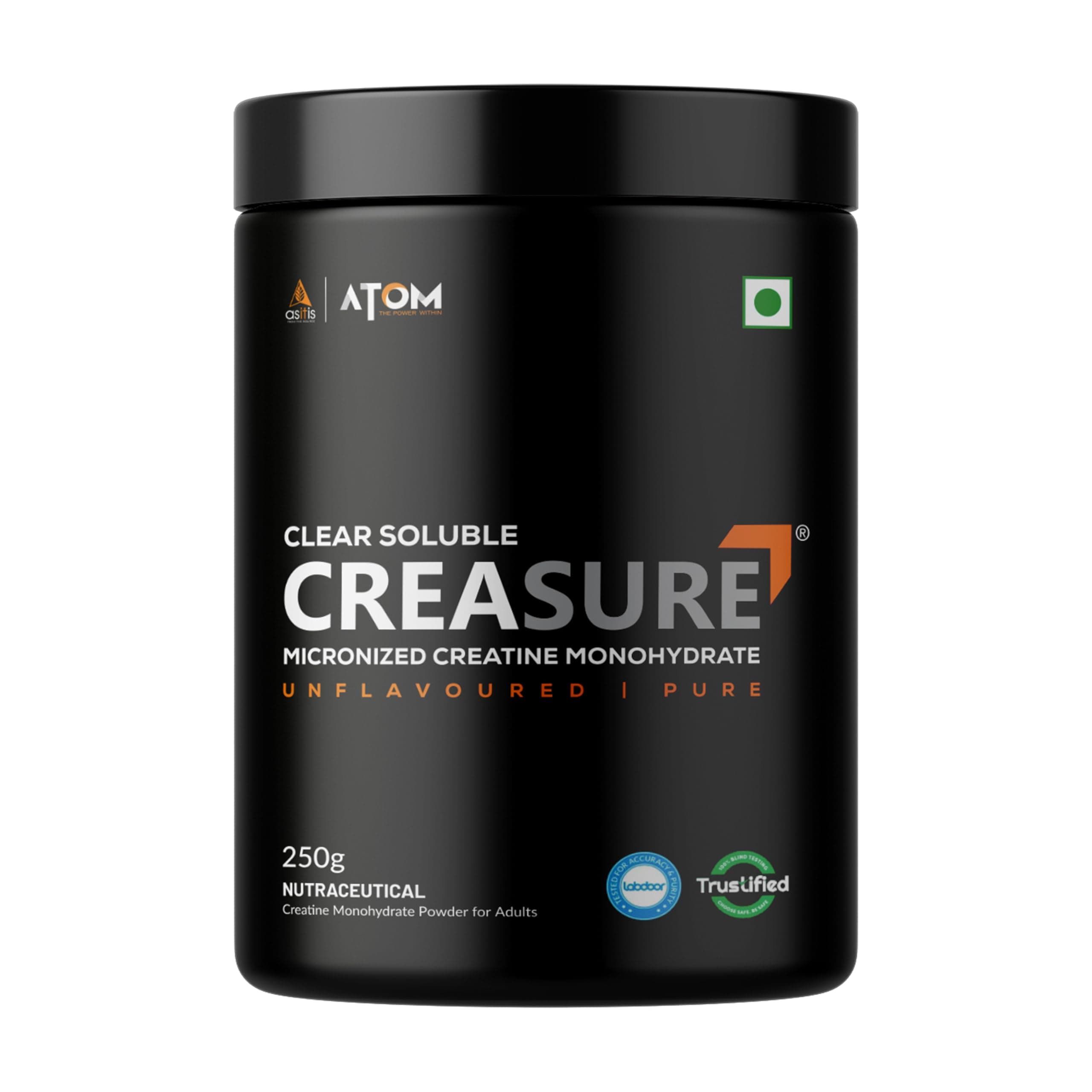 AS-IT-IS ATOM Creasure® Clear Soluble Creatine Monohydrate, Micronised & Unflavored, Fast Recovery, Rapid Absorption, Supports Lean Muscle Growth, 83 servings