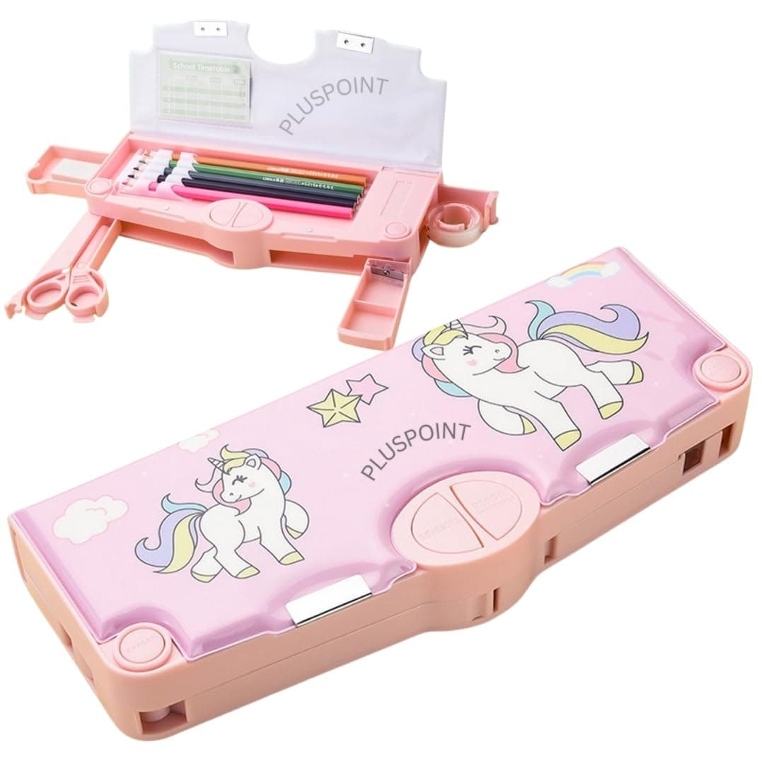 PLUSPOINT Unicorn Multifunctional Pencil Box for Kids, Unicorn Theme Pencil Case, Magnetic Pencil Box,Pop up with Buttons Return Gifts for Kids Girls