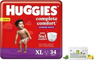 HUGGIES Wonder Pants, Extra Large (XL) Size Diapers (12-17 kg), 34 Count & Mamaearth Natural Repellent Mosquito Patches For Babies with 12 Hour Protection,White,Pack of 1