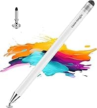 Case-Magic 2 in 1 Universal Stylus Pen with Fine Point Disc Tip+ Rubber Fiber Tip| for Smartphone/Tablet/iPad/Pro/Air/iPhone/iOS/Android/All Touch Screens| Aluminum Body (White)