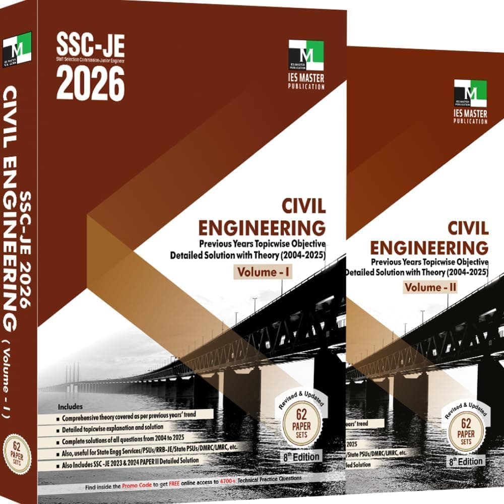 IES Master - SSC JE 2026 Civil Engineering Previous Years Topicwise Objective Detailed Solution with Theory (2004 to 2025) | Volume I & II Combo Set of 2 Books | New Edition 2026