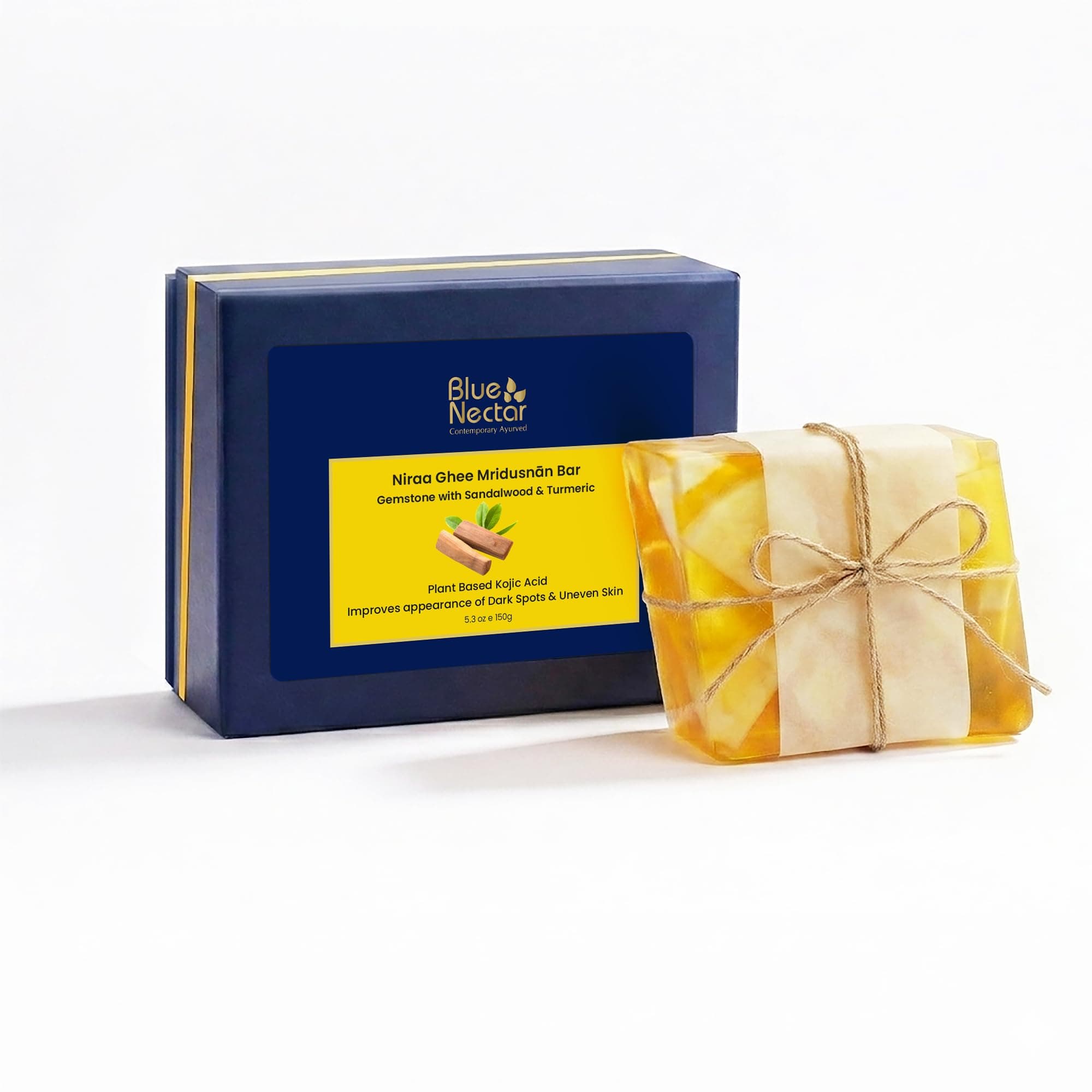 Blue Nectar Sandalwood & Turmeric Soap Bar | Deep Cleansing & Tan Removal Bath Soap for Men & Women | Glycerine soap with Kojic Acid & Glutathione | Sulphate & Paraben Free (150g)