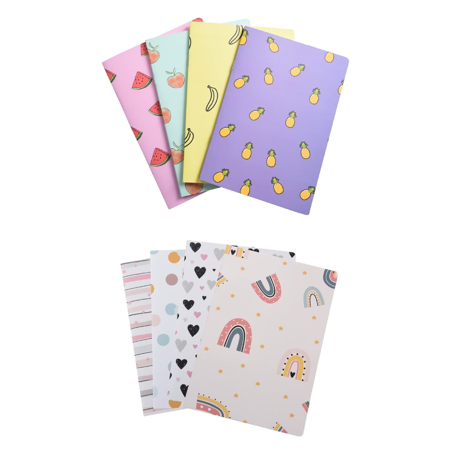 Papboo A5 Handy, Easy to Carry Unruled, Plain Cute Abstract & Fruits 2 Sets of 4 for doodling, Writing, Notes, Notebooks -Matte Finished - Journal Diary, Gift.(60 * 8= 480 80 GSM Pages)