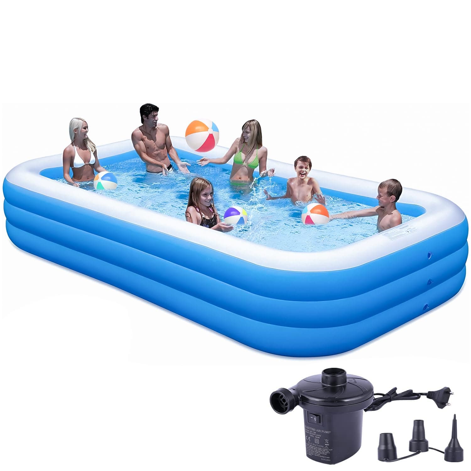 Pivalo 8.5 Feet Rectangular Inflatable Swimming Pool with Electric Pump Bathtub Soft Material Adult Spa Bath Tubs for Outdoor Garden Party-Blue