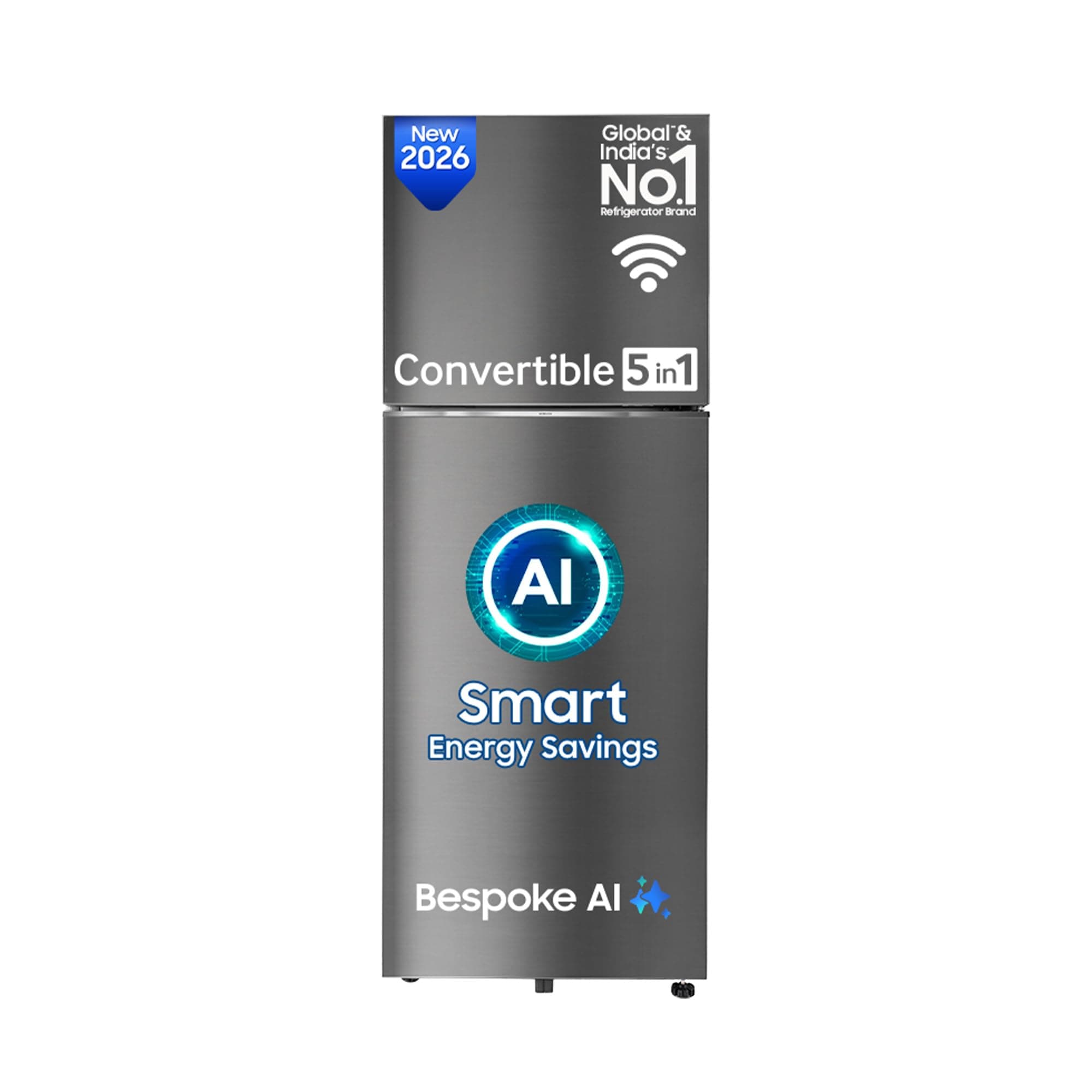 Samsung 350 L, 3 Star, Convertible 5-in-1, Digital Inverter, Frost Free Double Door, WiFi Bespoke AI Refrigerator (RT38HG5A23S8HL, Silver, Elegant Inox, 2026 Model)