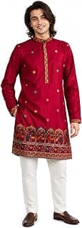 Amazon Brand - Tavasya Men Floral Embroidered Kurta | Mandarin Collar | Straight Fit | (Viscose Rayon)
