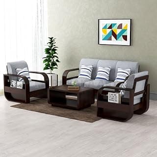 Sheesham Wood 5 Seater Sofa Set for Living Room Furniture Wooden Sofa Set 5 Seater for Home & Office (3+1+1 Sofa, Walnut Finish)