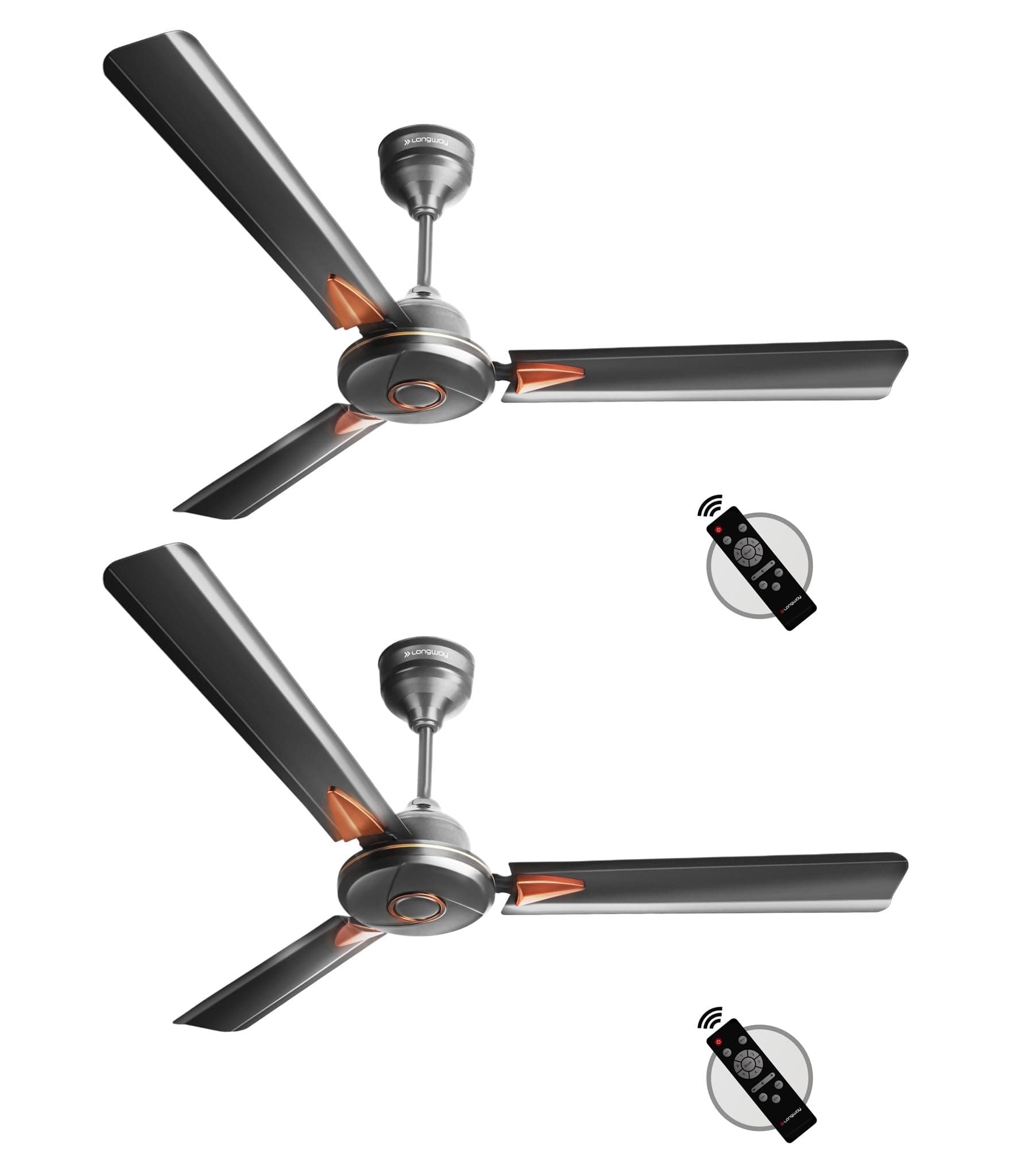 LONGWAY Aero 1200 mm BLDC Ceiling Fan with Remote Control | BEE 5 Star Rated Energy Efficient | Ultra High Speed 3 Blade Anti-Dust Decorative Ceiling Fan | 3 Years Warranty (Smoked Brown, Pack of 2)