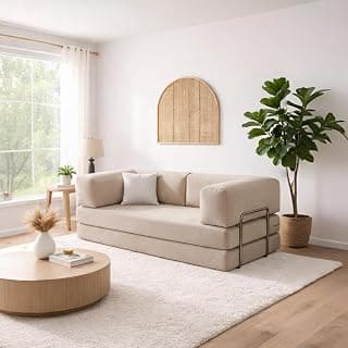 Torque Vegas Three Seater Sofa Cum Bed for Sleeping-Beige | Premium Suede Fabric 3-Seater Double Foam Fold Out Sofas Bed | Convertible 3-in-1 Sofa Cuma Bed for Office