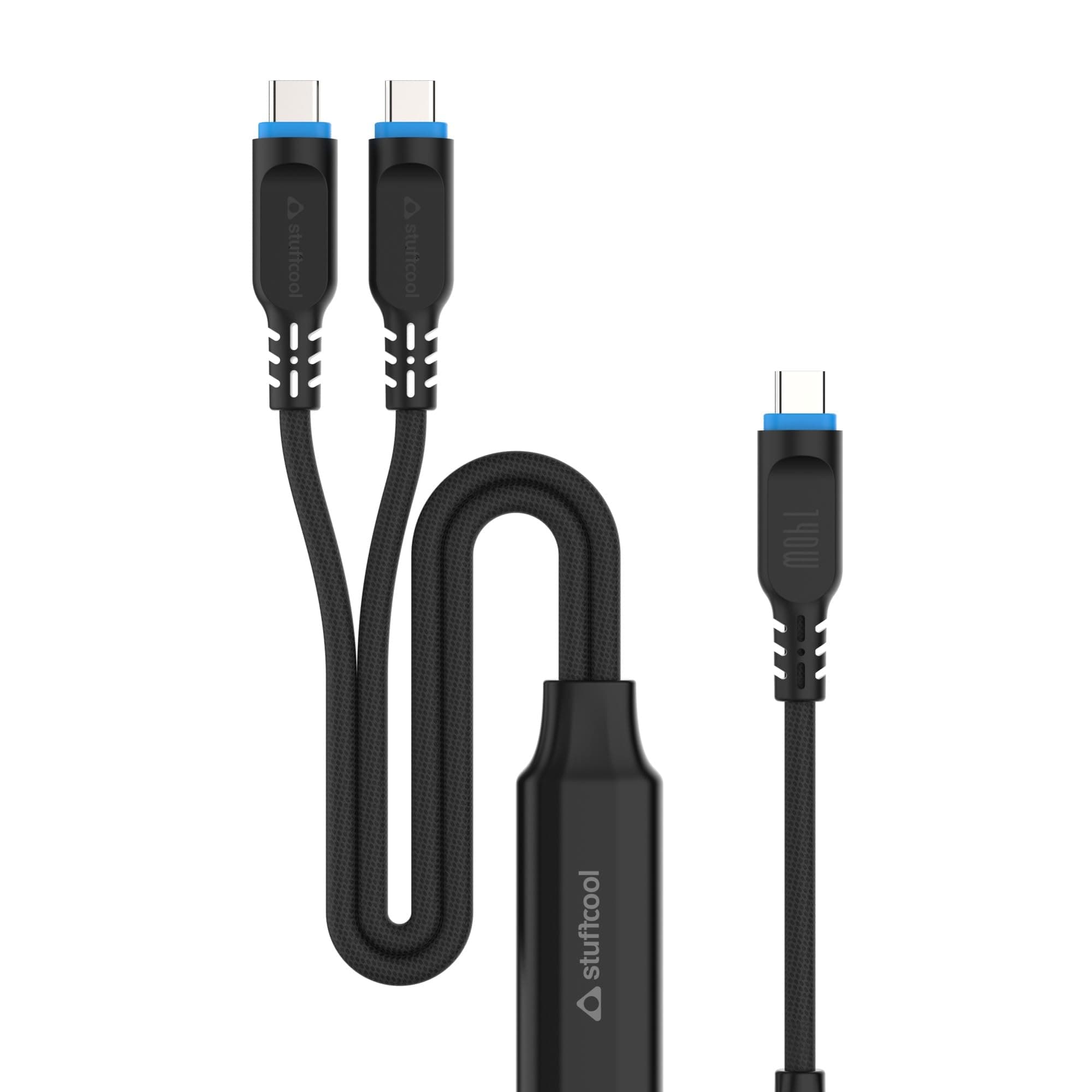 Stuffcool Duplo 140W Dual Type-C Cable 1.2m Nylon-Braided Dual USB-C Connectors with Smart E-Marker Chip Fast Charging for MacBook Pro Laptops Smartphones PD PPS Devices 480Mbps Data Sync