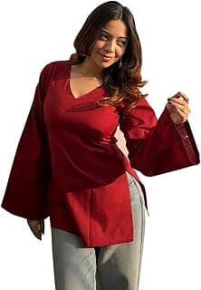 ANNI DESIGNER Short Kurti for Women Latest Solid Design | V Neck Full Sleeve Kurti Tops for Women | Stylish Kurtis & Short Kurtis for Woman | Casual Kurti with Jeans | Kurtas for Woman