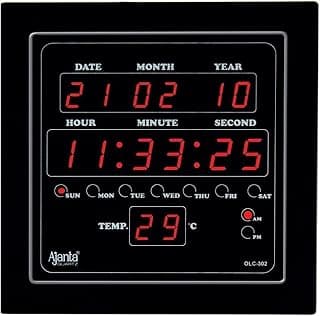 Ajanta Quartz OLC - 302 Plastic Digital Red LED Square Wall Clock (Black, 25.4 cm x 25.4 cm x 3.5 cm)