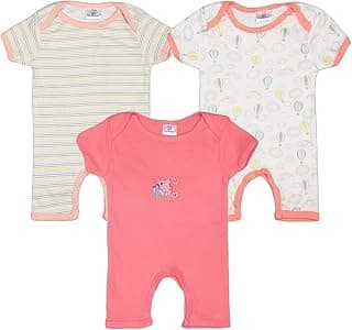 Generic POOJA BABY Romper Bodysuit Knee Lantgh Romper for Newborn Infant Baby Boys 100% Organic Cotton Toddler Wearable Dress Cute Summer Fall Coverall Onsey Comfortable Soft Fabric Clothes Pack of 3