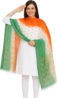 Weavers Villa Women's Indian Tricolor Dupatta with Golden Polka Design | Soft Lightweight Ethnic Stole for Festive & Patriotic Events