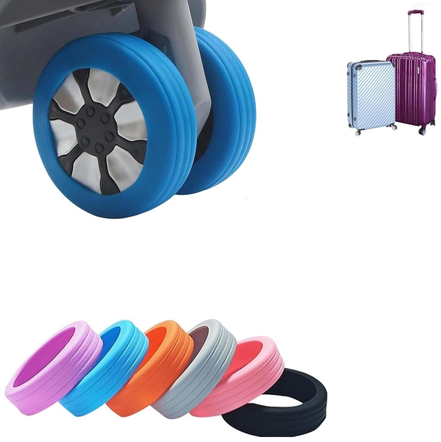 HEJISUN Luggage Wheel Silicone Protector Cover 8PCS Wheel Cover Silicone Shock Absorption Wheel Cover for Trolley Bag Suitcase Wheel Cover Silicone for Most 8 Spinner Wheel Bag/Chair (Multicolor)