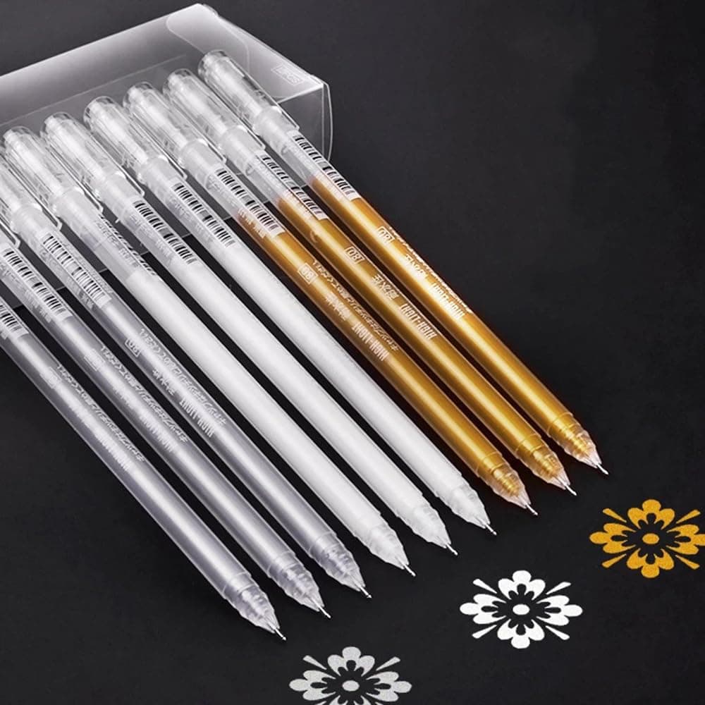 like it 0.6mm Highlighter Sketch Markers Pens Paint Gel Pen for Art Marker Manga Painting Fine Liner Pen Gold 3pc, White 3pc,Silver 3pc (9 pcs)