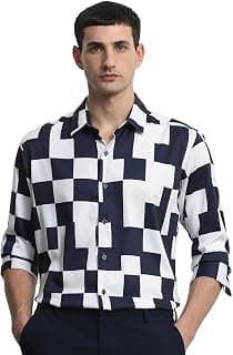 MUFTI Navy Geometric Slim Fit Shirt