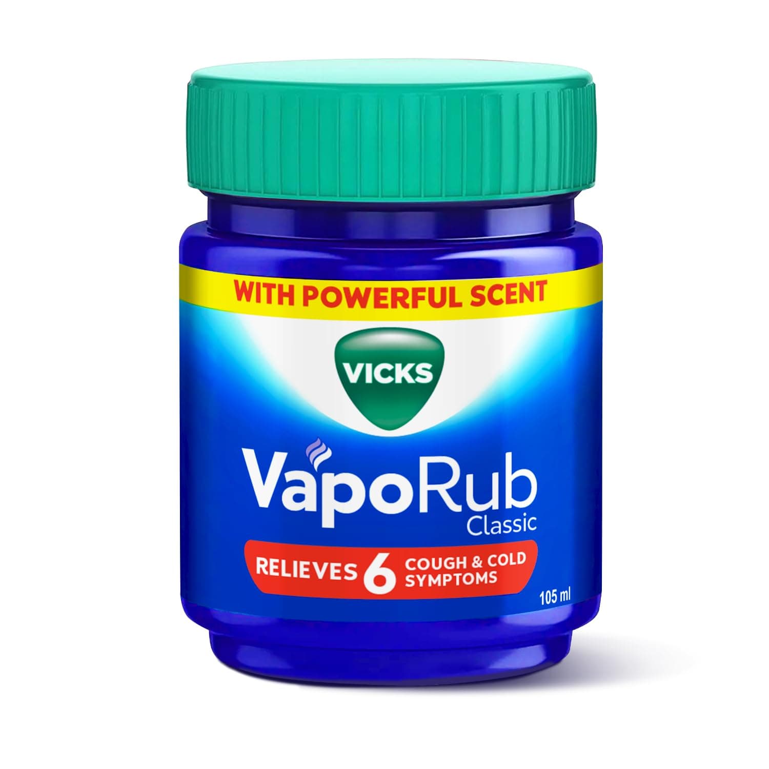 Vicks Vaporub Relief From Cold, Cough, Blocked Nose, Headache, Body ache, Muscular stiffness and Breathing difficulty, 105ml