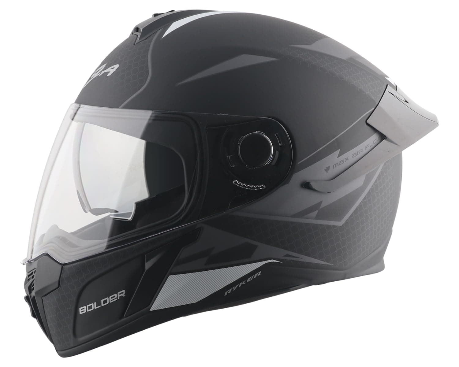 Vega Ryker Bolder ISI Certified Matt Finish Full Face Dual Visor Helmet for Men and Women Outer Clear Visor and Inner Smoke Sun Visor(Dull Black Silver, Size:M)