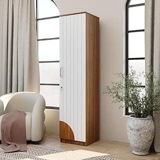 Uno Engineered Wood Wardrobe for Clothes with 1 Door | Storage Cabinet for Kitchen | Multipurpose Almirah for Bedroom, Living Room | 1 Year Warranty - White Fluted Door with Leon Teak Finish
