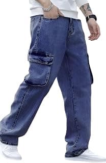 Ben Martin Men's Denim Cotton Cargo Jeans || Stretchable Baggy Fit || High Waist Loose Cargos for Men with Box Pockets || Stylish Gen-Z Streetwear || Sizes 28–40 || Black, Khaki, Grey & More