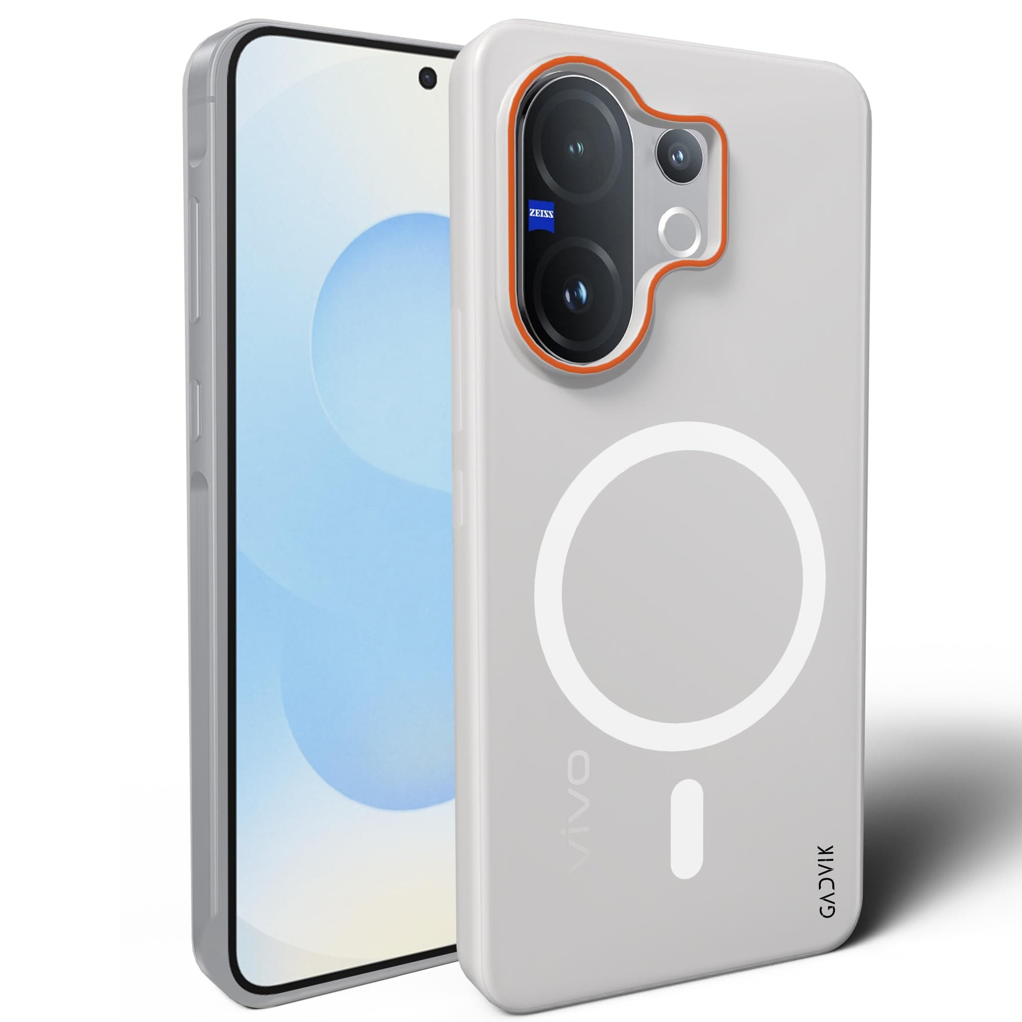 GADVIK Compatible for Vivo V60 5G Frosted Translucent Hard Back | Only Compatible with Wireless Magnetic Accessories | Thin and Slim Magnetic Back Cover (Clear)