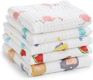 MOM CARE 6 Layer Muslin Baby Washcloth Napkins for Newborn Baby, Ultra Soft Reusable Cotton Face Towels, Highly Absorbent Burp Cloth Feeding Wipes for Babies, Pack of 5