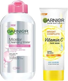 Garnier Skin Naturals, Micellar Cleansing Water, 125ml And Garnier Skin Naturals Light Complete Facewash, 100g
