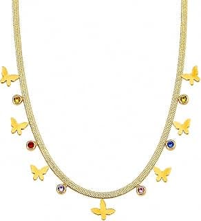 Zarini Premium Gold-Plated Multicolour Butterfly Crystal Bezel Charm Pendant Necklace for Women | Elegant Butterfly Charm Necklace | Trendy Daily Wear Fashion Jewellery | Gift for Girls & Women