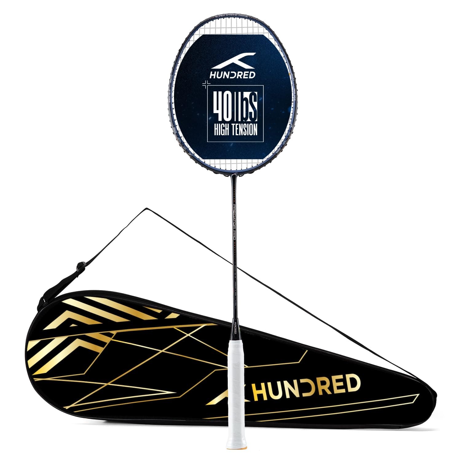 Hundred Predator Pro Strung Badminton Racket with Full Cover | Maximum Tension ≤40lbs | | 5U (79 Grams) | Dark Grey/Blue