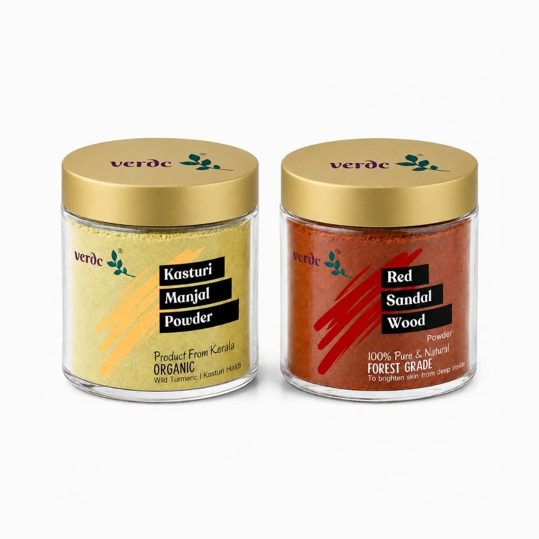 verdc - 100% Natural Face Packs of Organic Kasturi Manjal & Red Sandalwood Powder for Beatiful Glowing Skin (50gm, 40 gm, Combo of 2)