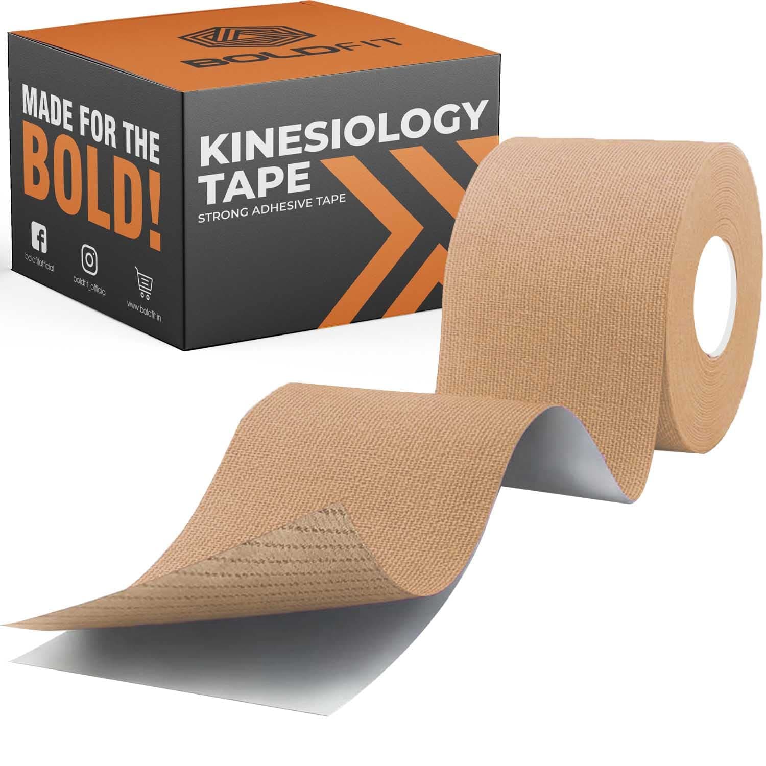 Boldfit Kinesiology Tape for Physiotherapy Kinesio Tape for Sports Injury Pain Relief Muscle Tape for Shoulder, Wings, Arms, Ankle K Taping Waterproof Athletic Tape for Pain Support -2 Inch Beige