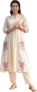 INDO ERA Women Pure Cotton Floral Embroidered Thread Work Kurta & Pant Set |Cord Set For Women Cotton