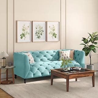 Urban Ladder Henrietta 3 Seater Fabric Sofa (ICY Turquoise)