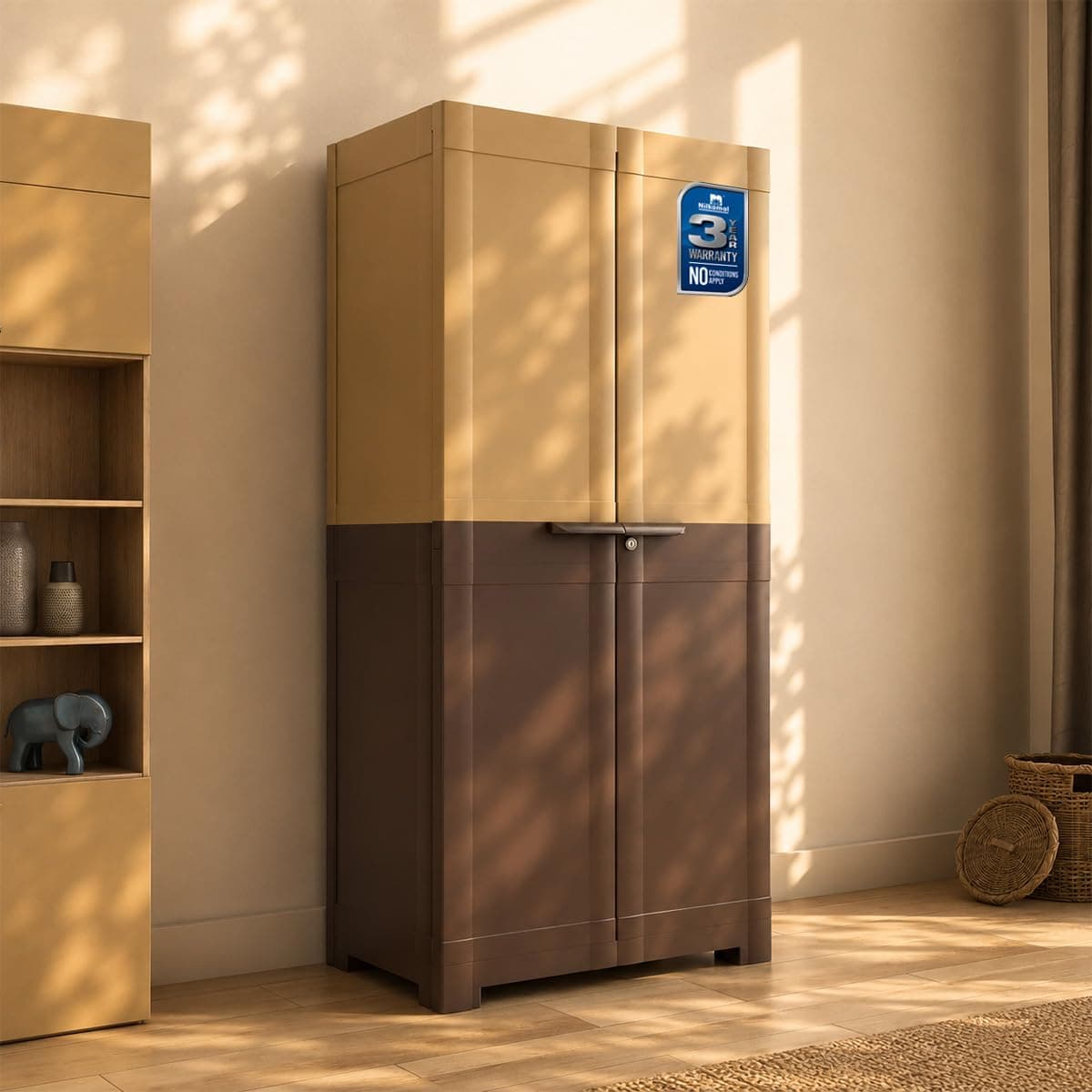 Nilkamal Freedom Big FMM Duet Compact Plastic Cabinet for Storage | 3-Year Warranty |Clothes Organizer|Shelves|Cupboard|Almari|Wardrobe|Living Room|Adult & Kids Kitchen & Office Beige & Weather Brown