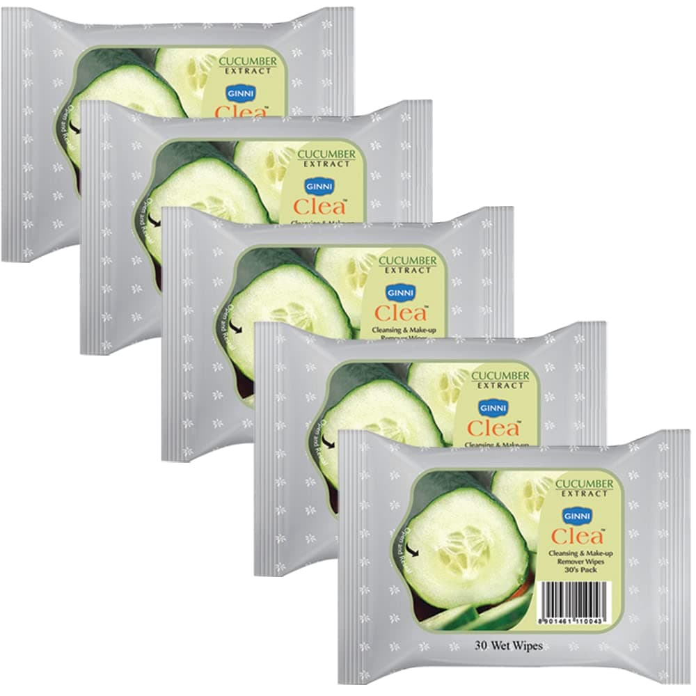 GINNI CLEA Wet Wipes, Cleansing & Makeup Remover Wipes, Wet Tissues for Face Moisturizing | Effortlessly Erase Makeup, Hydrate & Soothe Skin With Cucumber Freshness (Pack of 5-150 Wipes)