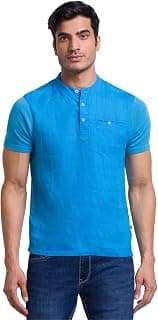 Parx Men's Pure Linen Solid Pattern Regular Fit Henley Neck Half Sleeve Casual T-Shirt