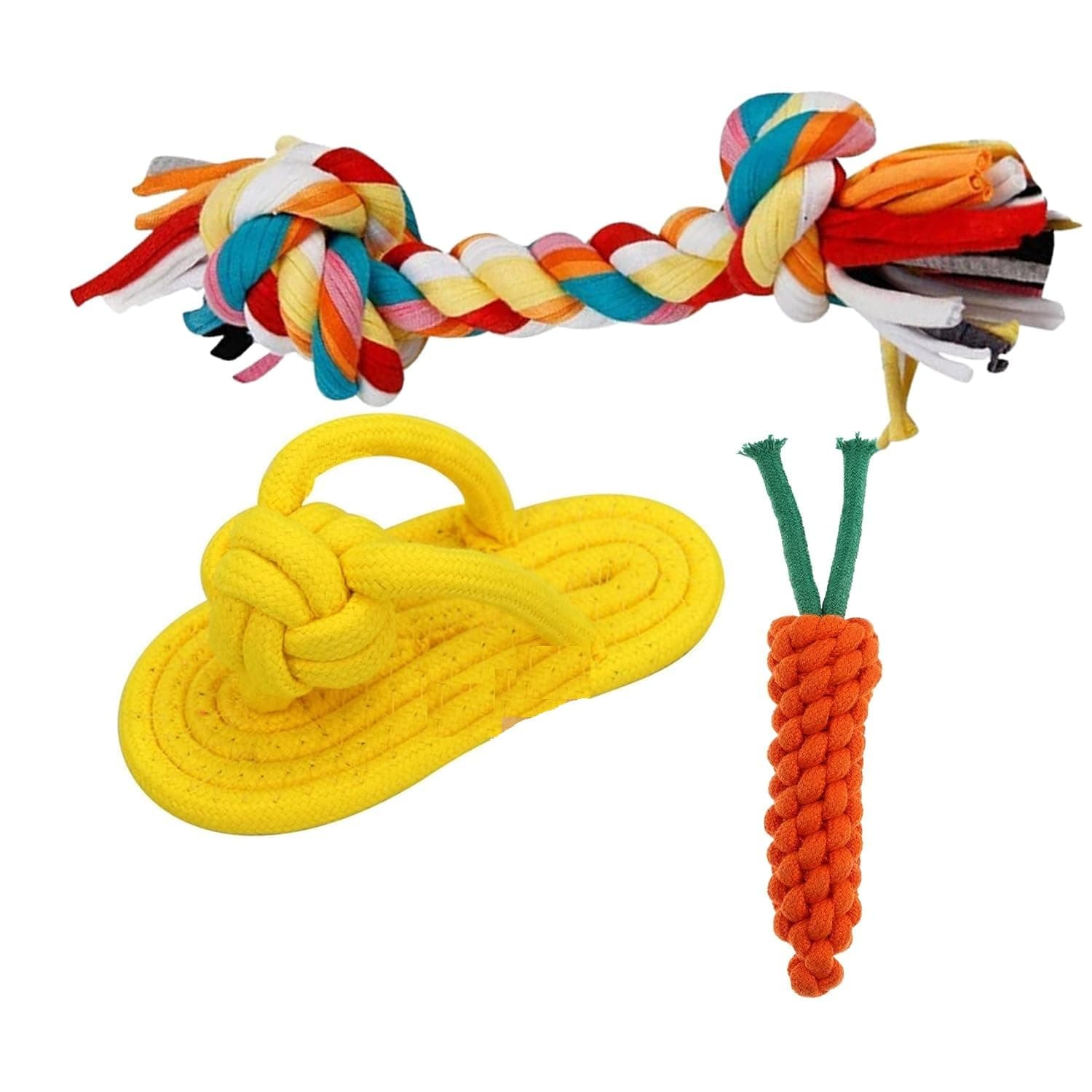 BUSZBO Dog Rope Toys for Large/Medium Aggressive Chewers Tough Rope Chew Toy with Easy Hold Handle, Indestructible Natural Cotton Tug Rope (Rope Dog Toy Set – 3)