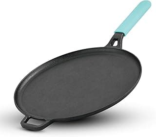 BERGNER Eco Cast Iron 28cm Dosa Tawa, for Healthy Cooking, Pre-Seasoned, Even Heat Distributor, Retains Heat to Enhance Flavor, Durable, Comes with Silicone Sleeve, Induction Bottom, Gas Stove Ready
