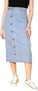 SASSAFRAS Women’s Slim Fit Denim Front Button Midi Adjustable Arrangements – Casual Streetwear Denim Pencil Skirts