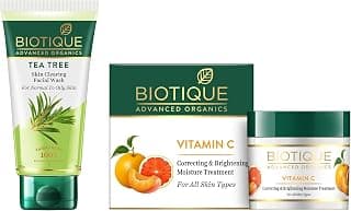 Biotique Vitamin C Correcting & Brightening Non Greasy Face Cream & Tea Tree Skin Face Wash, 150ml