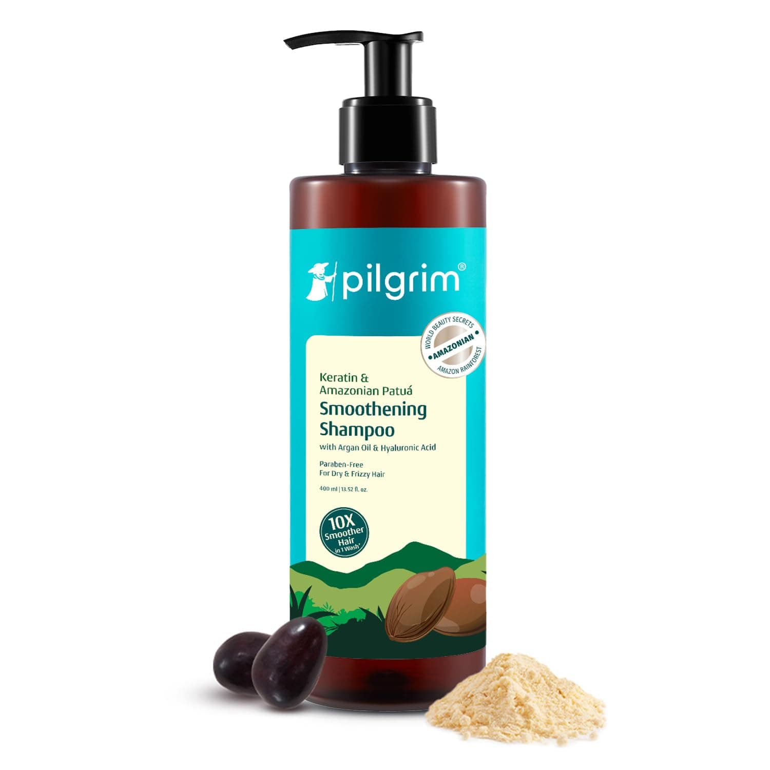 Pilgrim Patua & Keratin Hair SMOOTHENING SHAMPOO for Dry & Frizzy hair | Shampoo for Women & Men | Hair Smoothening & healthy scalp | 400 ml