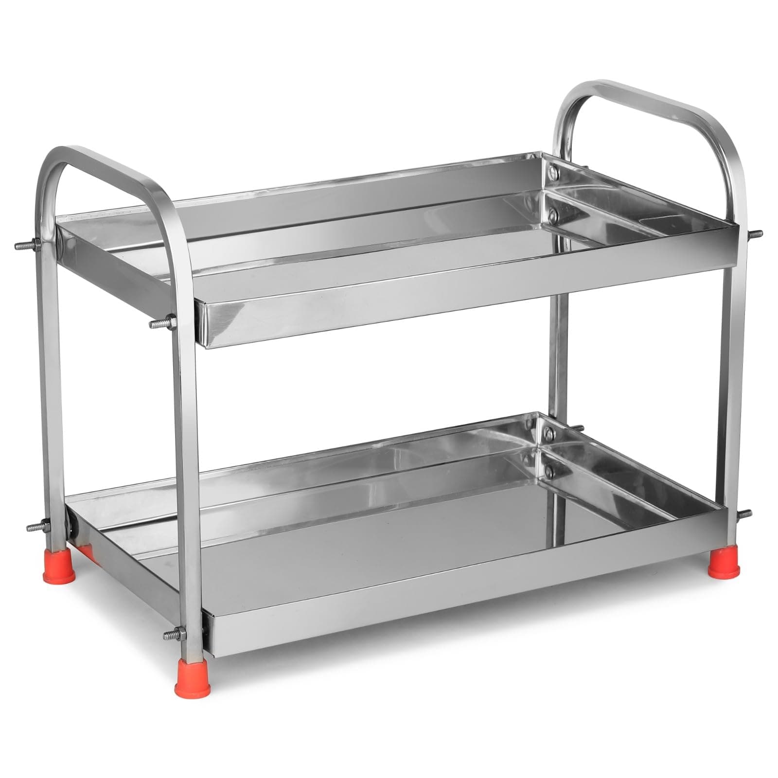 AB99 COLLECTION Stainless Steel 2-Tier Kitchen Rack | Rust-Proof Multipurpose Storage Organizer Shelf for Countertop, Bathroom & Under Sink | Steel Shelf Stand with Anti-Skid Feet